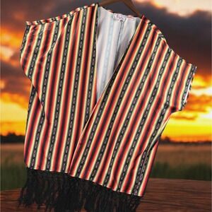 Panhandle Southwestern Shawl Women‎ S/M Texas Aztec Cardigan Serape Fringe Boho